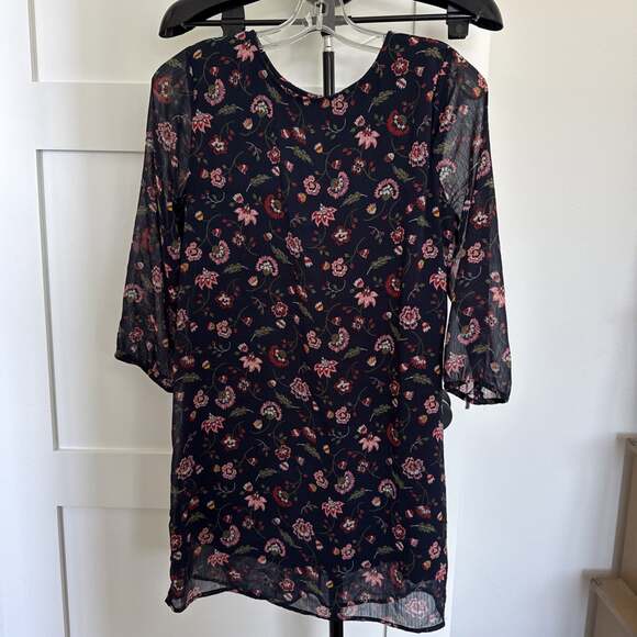Hollister Dresses & Skirts - Hollister Dark Floral Chiffon Mini Dress Small Sheer Sleeve Cottagecore Indie